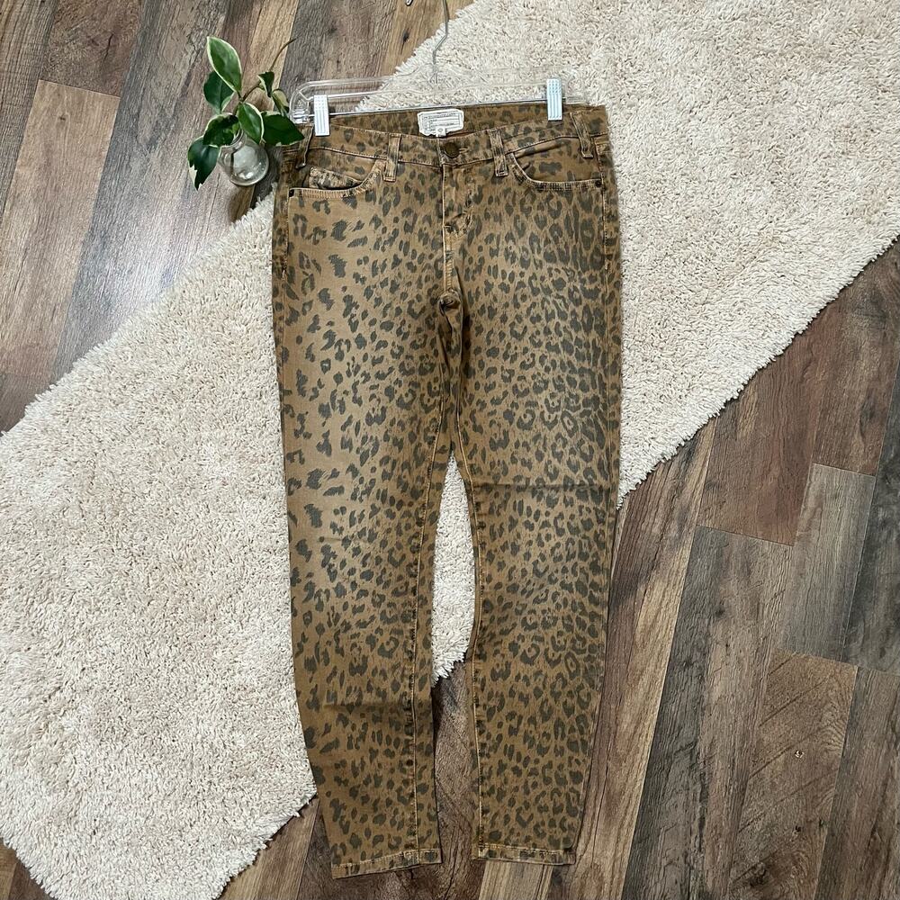Current/Elliot Size 27 Camel Leopard The Stiletto Skinny Ankle Low-Rise Jeans